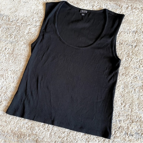 J Crew Ribbed Tank Top Solid Black Sleeveless Round Neck Cotton: Large - Picture 1 of 8